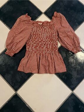 Red Gingham Smocked Top